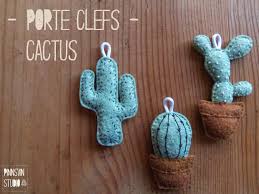 Keychains Cactus Embroidered Green Khaki Felt Handmade Cactus Feutrine Porte Clef
