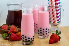 Bubble tea may be made with or without tea. Strawberry Milk Bubble Tea