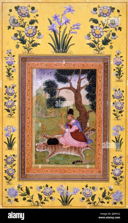 Plato as a Musician. India, Mughal Empire, circa 1600; border: Iran, Qajar, 19th century. Drawings; watercolors. Opaque watercolor, gold, and ink on paper Stock Photo - Alamy