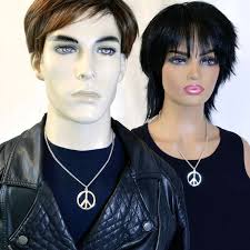 Medium Peace Sign Polished Silver Pewter Pendant Necklace NK-648