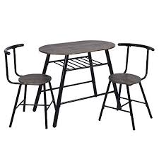 Furniturer 3 Piece Metal Wooden Dining Table Sets Oval Table And 2 Round Chairs For Home Kitche Dining Table Chairs Bistro Dining Table Dining Table In Kitchen