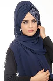 Aise Tesettur Lacivert Pirlanta Gupurlu Pratik Sal Siyah Abiye Moda Stilleri Sal
