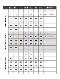 2022 Quarterly Three Month Calendar Free Printable Templates