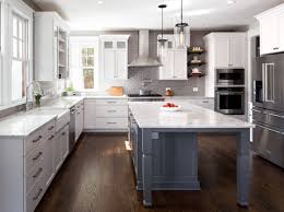 Modern Farmhouse Kitchen White Cabinets Gray Island Gray And White Quartz Black Pendant Ligh Gorgeous White Kitchen Kitchen Style Modern Farmhouse Kitchens