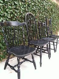 Shop birch lane for farmhouse & traditional dining chairs, in the comfort of your home. Distressed Black Vintage Dining Chairs Set Of 4 Mix Match Painted Chairs Black Chairs Spindle Chairs Dining Chairs Vintage Dining Chairs Farmhouse Chairs