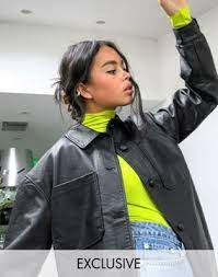 Collusion Faux Leather Shacket In Black Asos Leather Shacket Outfit Shacket Outfit Asos