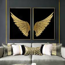 Shop designer wall art online with us, and we'll make it a pleasurable. Luxury Golden Wings Black Gold Wall Art Modern Chic Fashion Salon Pict Nordicwallart Com