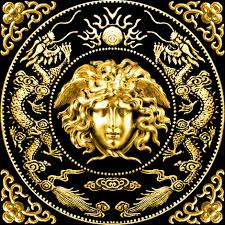 Colorful Fabrics Digitally Printed By Spoonflower 1 Gold Medusa Baroque Rococo Black Gold Flowers Floral Filigree Clouds Dragons Sun Fire Flames Pearl Asian J Greece Mythology Greek Mythology Art Versace Wallpaper