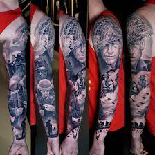 They were able to take my concepts and visualize. Tattoo Uploaded By Alo Loco Tattoo Black And Grey Realistic Full Sleeve Tattoo Of Ww1 And Ww2 British Soldiers World War 909991 Tattoodo