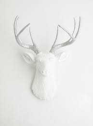 The Frankfurt White Faux Stag Deer Head W Silver Antlers Wall Mount Faux Deer Head White Faux Taxidermy Faux Deer