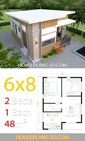House Design 6x8 With 2 Bedrooms House Plans 3d Small House Design Plans Small House Design Simple House Design