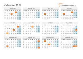 Das jahr 2021 hat 52 kalenderwochen. Kalender 2021 Mit Feiertagen