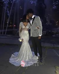 Black And Silver Formal Dresses Beaded Silver Illusion Long Sleeve Mermaid Prom Gown Black Girl Prom Dresses Mermaid Prom Dresses Prom Girl Dresses