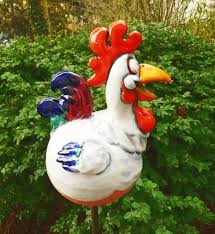 Hahn Huhn Gartenstecker Gartenfigur Garten Design Figur Keramik Gartenfiguren Keramik Gartenkugeln
