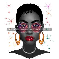 Afro Woman Face Short Hairstyle Make up Model Glasses Afro Goddess Bamboo  Earrings Black Girl Magic Melanin Nubian Queen JPG PNG Clipart