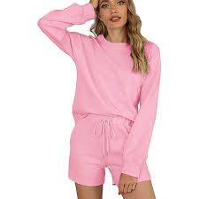 Women S Pajama Set Cozy Cotton Loungewear Shorts Long Sleeve Sleepwear Pjs With Pockets Walmart Canada