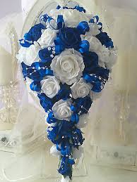 White and blue bouquet wedding flowers. Large Wedding Brides Teardrop Bouquet In Royal Blue And White Sues Flowers Of York