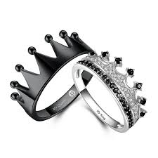 Black And Silver Wedding Rings For Her Princess Crown Rings 925 Sterling Silver Black Series For Couples Sterling Silver Promise Rings Silver Wedding Bands Crown Ring Princess