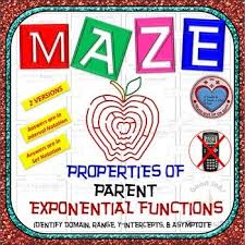 Maze Domain Range Asymptote Y Intercept Of Exponential Function V1 V2 Mathematics Worksheets Exponential Exponential Functions