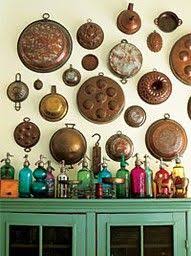 vintage copper, kitchen wall decor