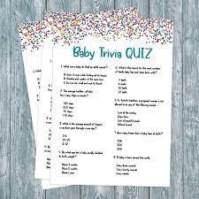 A fun game to get your guests. Confetti Baby Shower Trivia Game Printable Baby Trivia Quiz Colorful Dots Shower Quiz Neutral Gender Baby Shower Baby Facts Instant Download Baby Facts Trivia Quiz Trivia