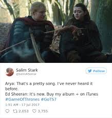 Game of thrones season 8 has probably given us closure on one of the most bizarre parts of the show's history: 66 Of The Most Hilarious Reactions To Ed Sheeran S Cameo In Game Of Thrones Bored Panda