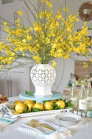 Gorgeous Spring Centerpiece With Lemons And Forsythia Lemon Decor Spring Decor Spring Centerpiece