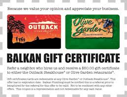 Olive garden gift cards are physical cards and egift cards that open the doors to endless offers and deals for food at olive gardens and other darden restaurants. Nyc Plumber Offers 50 Olive Garden Or Outback Gift Certificates