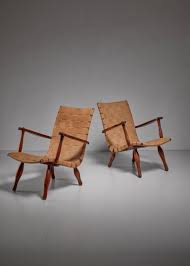 Pair Of Lounge Chairs With Webbed Seating Sweden 1940s Wooden Lounge Chair Chair Lounge Chair