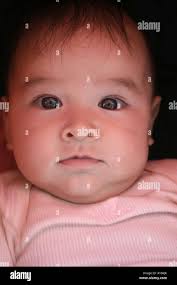 A cute baby girl looks out at the world in wonder Stock Photo