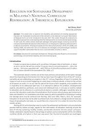 Pdf Education For Sustainable Development In Malaysia S National Curriculum Reformation A Theoretical Exploration