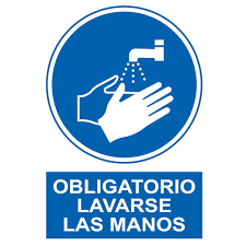 Iconografía de los pictogramas de seguridad: Lavado de manos obligatorio y uso de mascarilla.