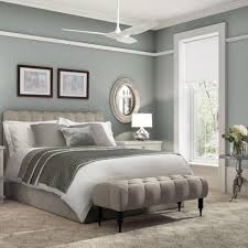 White Ceiling Fan For Master Bedroom With Elegant Tufted Bench And Light Gray Wall Color Using Nice Framed Paintings White Ceiling Fan Home Bedroom Fan