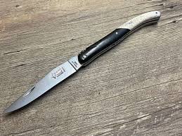 Laguiole Taschenmesser 12 cm voller Griff, Arbalete G. David, Griff  Ebenholz/Rinderbein, Doppelplatine, Etui