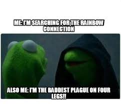 I dont respect the cowboy life style any more and if you are doing cowboy stuff you might as well be wearing a clowns outfit. Meme Maker Me I M Searching For The Rainbow Connection Also Me I M The Baddest Plague On Meme Generator