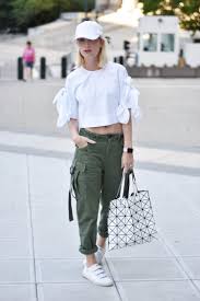 Green Cargo Pants White Blouse Sneakers Green Cargo Pants Outfit Cargo Pants Women Fashion