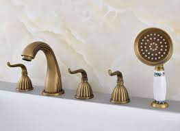 Shower installation handheld shower head hand held shower bathtub shower heads bathroom fixtures waterfall bathtub faucet shower taps faucet. Vintage Retro Antique Brass Widespread 5 Holes Bathroom Roman Tub Bath Faucet With Telephone Style Hand Held Shower Head Atf243 Basin Faucets Aliexpress