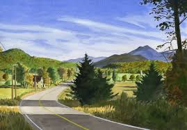 Jetzt landschaftsbilder von amerika im onlineshop der artland gmbh entdecken | riesige motivauswahl versandkostenfrei ab 40€ (d) made in germany Strasse Durch Vermont Amerika Landschaft Blau Aquarellmalerei Von Stefan Bleekrode Bei Kunstnet