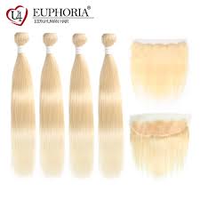 About a chat with euphoria hair salon. Platinum Blonde Straight Hair Bundles With Frontal Brazilian Ombre 613 Remy Human Hair Weaving Extension With Closure Euphoria Buy At The Price Of 85 25 In Aliexpress Com Imall Com