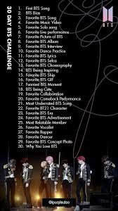 30 Day Bts Challenge For Twitter Instagram Or Any Other Social Media Platform Follow Me On Twitter Ipurpleutoo Tantangan 30 Hari Buku Lagu Kuis