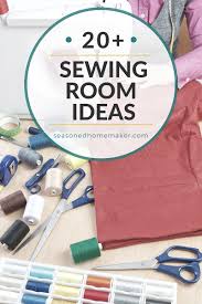 The crafty pictures appear to jump out off the wall in this simple, ethereal sewing room. Sewing Room Ideas The Seasoned Homemaker