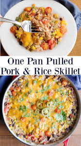 You make one casserole and then enjoy it all if making the breakfast casserole in a slow cooker/crock pot: One Pan Bbq Pulled Pork And Rice Skillet Supper Recipe Leftover Pork Roast Recipes Pulled Pork Leftover Recipes Smoked Food Recipes