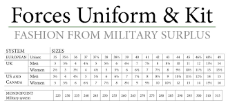 Shoe Size Conversion Chart Forces Uniform And Kit