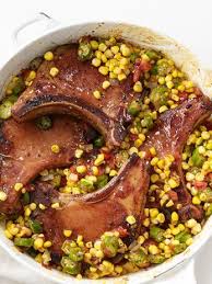 Smoked Pork Chops With Corn And Okra Recipe Food Network Recipes Smoked Pork Chops Food