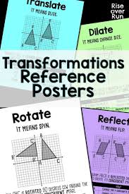 Transformations Posters For Translate Reflect Rotate And Dilate High School Math Teacher Basic Math High School Math Classroom