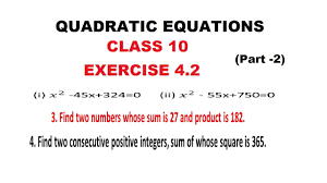 Quadratic Equation Class 10 Exercises 4 2 Part 2 Hindi English Quadratics Quadratic Equation Class