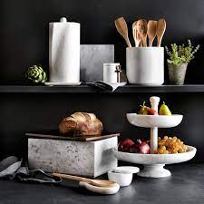 Providing both form and function, this beautiful breadbox measures 16.5x7x 6.5 inches! Marble Bread Box Kitchen Counter Organizers Williams Sonoma