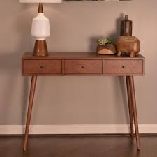 Mid Century Walnut Brown 3 Drawer Console Table Mid Century Modern Console Table Modern Console Tables Wood Console Table