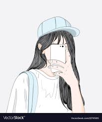 Black And White Mirror Selfie Drawing She Took A Selfie Herself In The Bathroom Mirror Vector Image On Vectorstock In 2020 Girls Cartoon Art Cute Cartoon Wallpapers Cartoon Art Styles