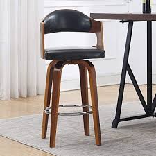 Ac Pacific Wood And Faux Counter Seat Height Swivel Barstool Leather Black Mid Century 27 Inch Swivel Bar Stools Bar Stools Wooden Dining Chairs